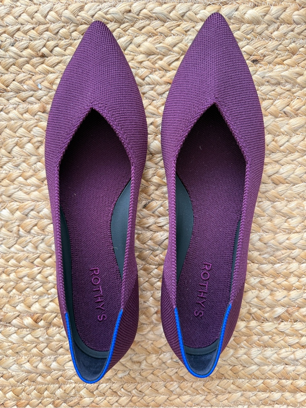 Rothy's Pointed Knit Flats in Plum with Blue Trim - Picture 6 of 10